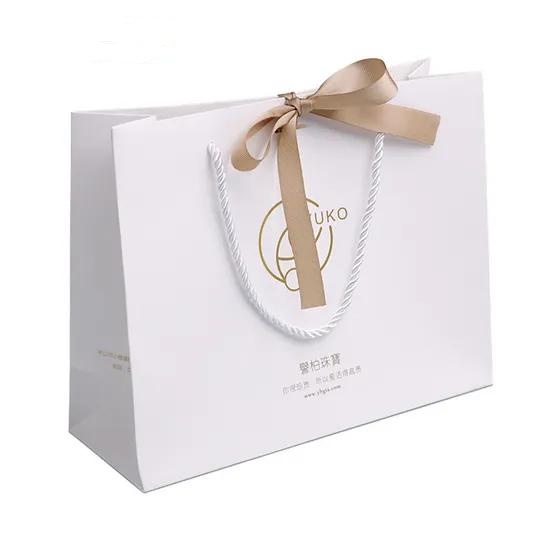 Kraft Gift Paper Bag with Color Ribbon Handle