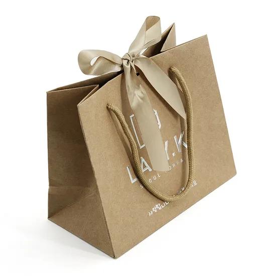 Kraft Gift Paper Bag with Color Ribbon Handle - Extra Large 34x13x40cm