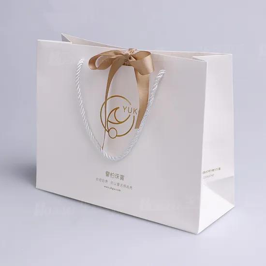 White Gift Bag with Satin Ribbon for Wedding Favor - Large 30x11x36cm