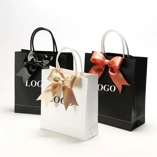 Luxury Black Shopping Bag with Gold Hot Foil Logo - Small 26x10x32cm