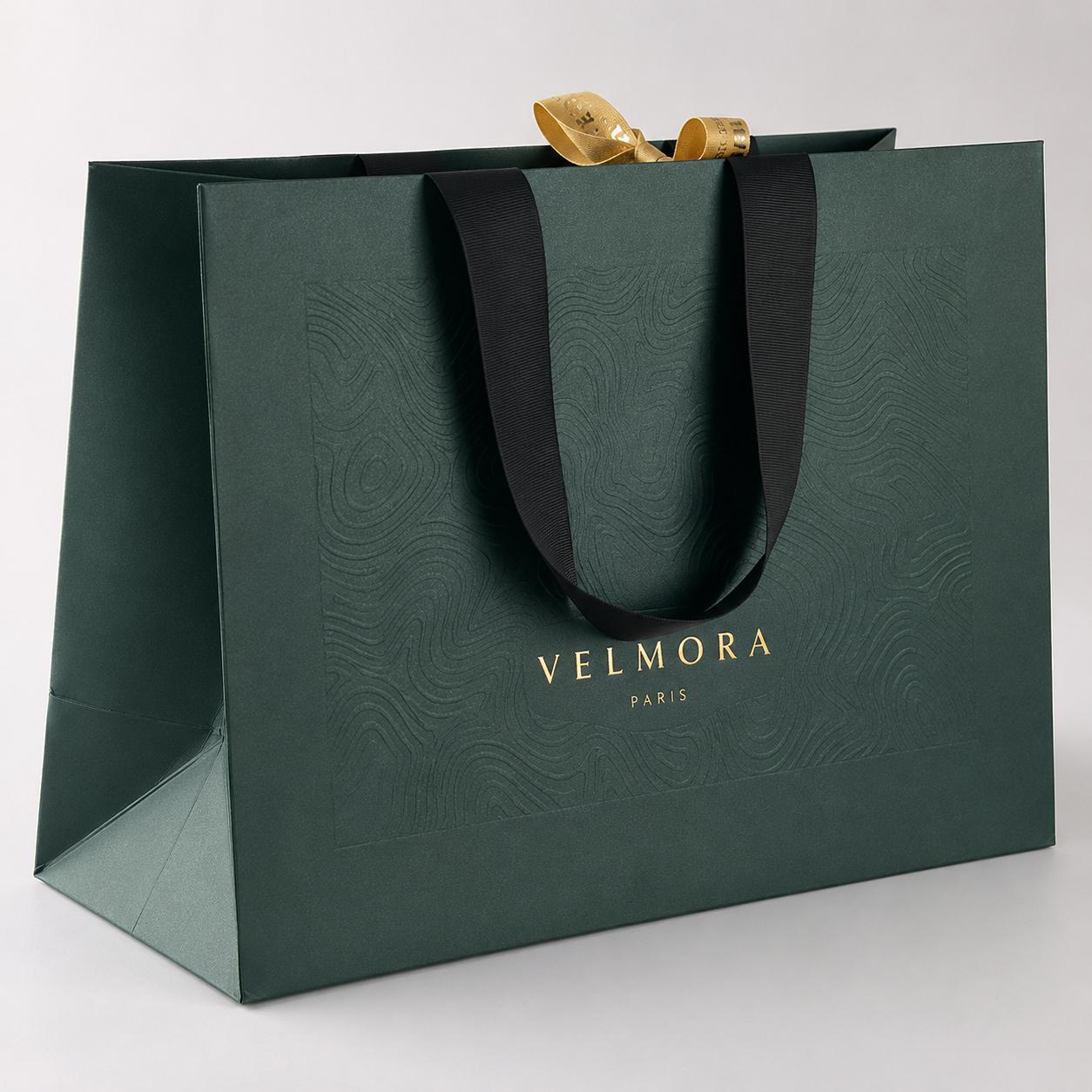 Luxury Black Shopping Bag with Gold Hot Foil Logo - Extra Large 34x13x40cm