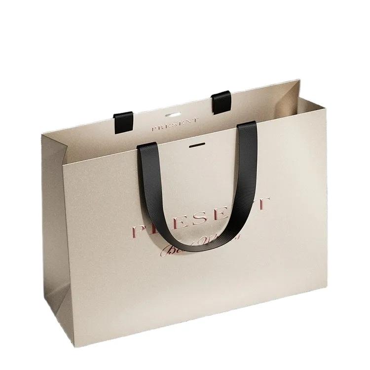 Fashion Shopping Bag with Embossed Logo and Satin Handle