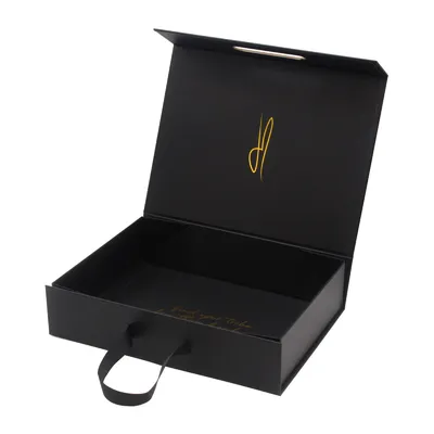 Black Magnetic Gift Box with Gold Lettering - Small 24x18x8cm