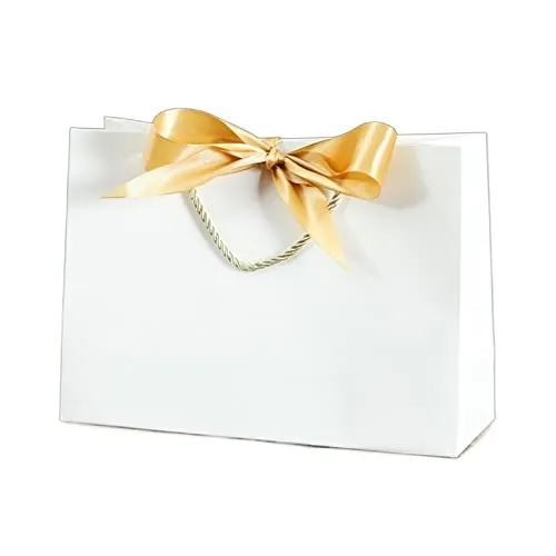White Gift Bag with Gold Bow - Extra Large 34x13x40cm