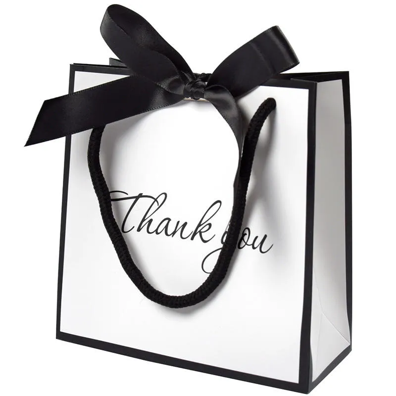 White Gift Bag with Black Bow - Large 30x11x36cm