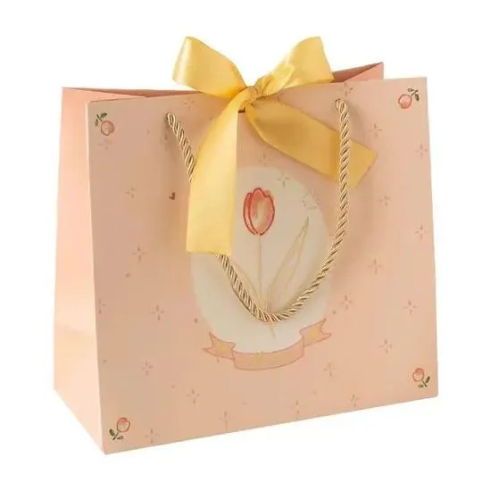 Pink Gift Bag with Tulip Print - Large 30x11x36cm