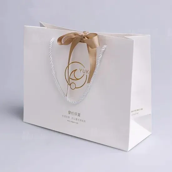 White Gift Bag with Gold Bow - Small 26x10x32cm