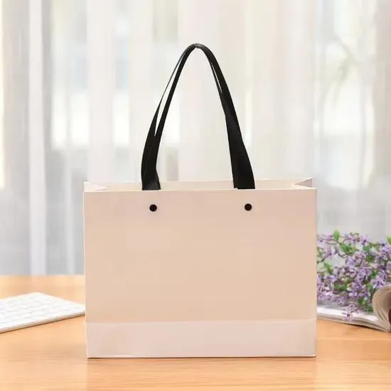 White Shopping Bag with Black Rope Handles - Extra Large 34x13x40cm
