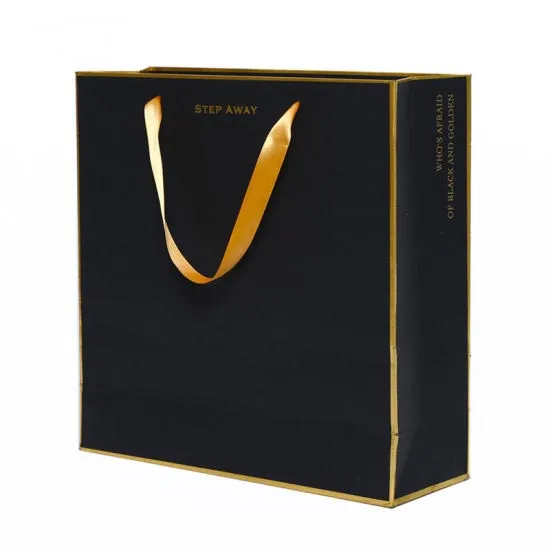 Black Shopping Bag with Gold Trim - Small 26x10x32cm