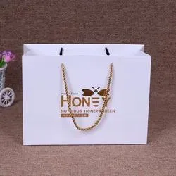White Shopping Bag with Gold Rope Handles - Large 30x11x36cm