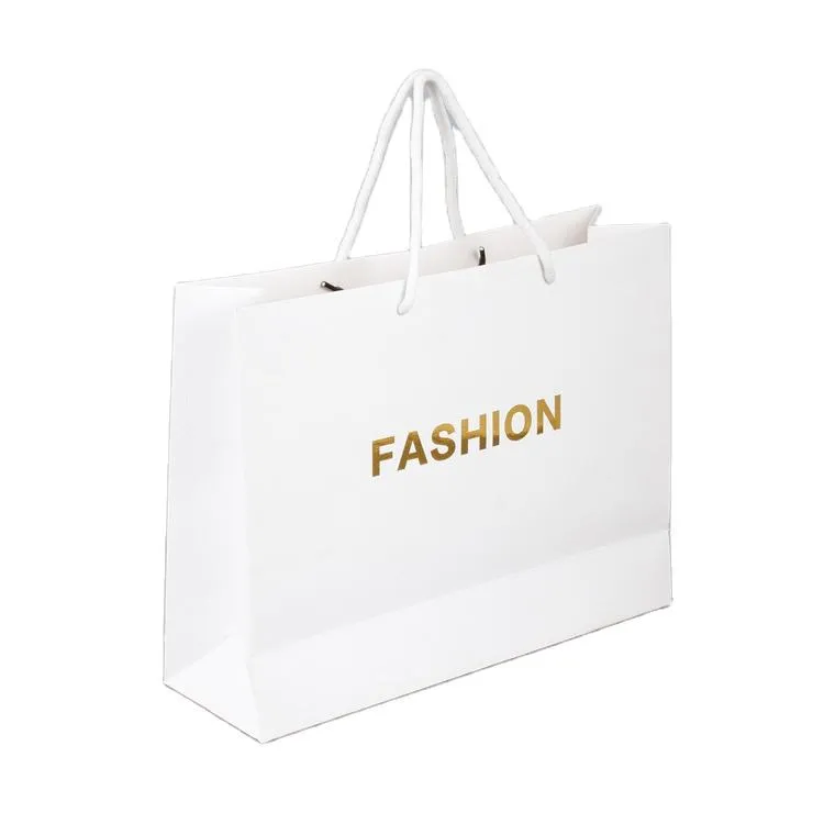 White Shopping Bag with Gold Logo Print