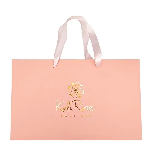 Pink Shopping Bag with Gold Rose Print - Large 30x11x36cm