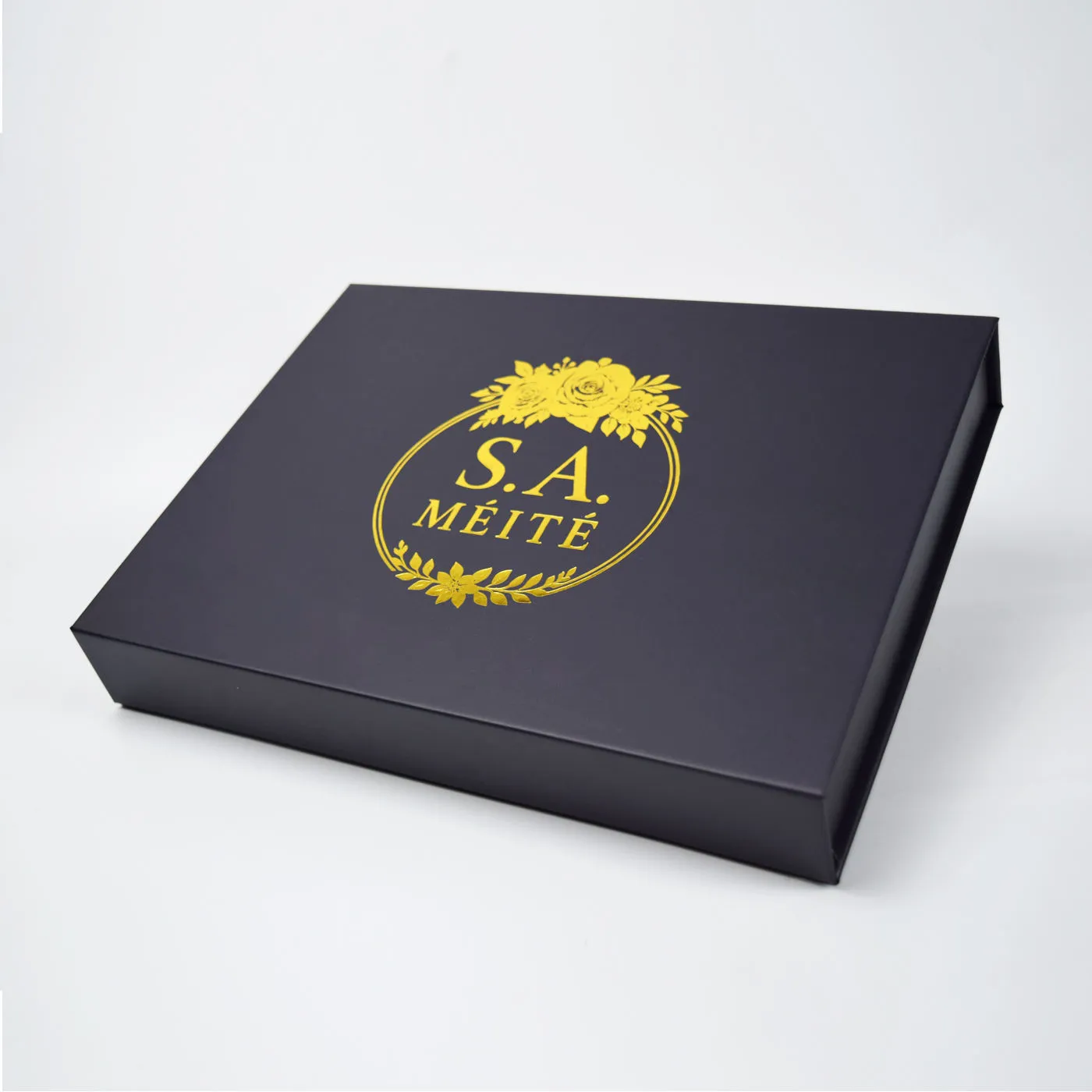 Black Rigid Gift Box with Gold Decor - Large 28x20x10cm