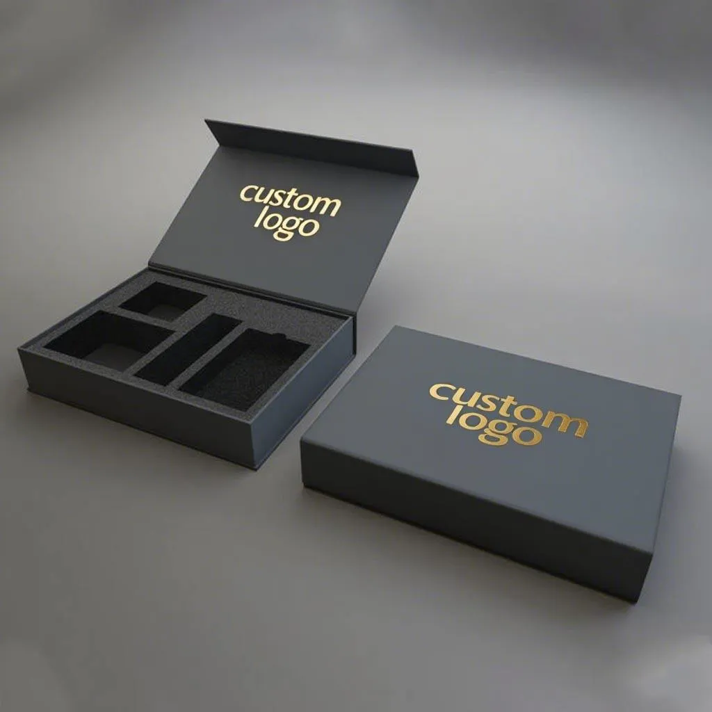 Grey Rigid Gift Box with Gold Insert - Extra Large 32x24x12cm