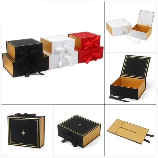Black Rigid Gift Box with Gold Trim - Small 24x18x8cm