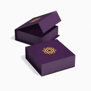 Purple Rigid Gift Box with Gold Pattern - Large 28x20x10cm